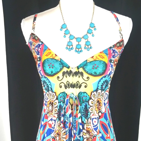Venus Sleeveless Multicolor pattern Summer High Low Dress. XS - Picture 2 of 12